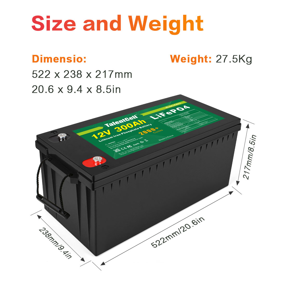 YABO 12V 300Ah LiFePO4 Batterij met Temperatuurbescherming voor Huisopslag